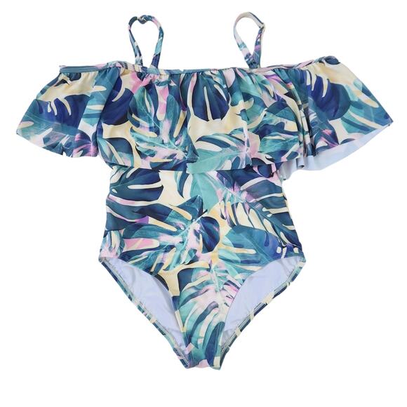 Venus One Piece Floral Swimsuit Size 10 Tropical Bathing Suit Palm Bathing Suit - Picture 1 of 4